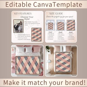 Woven Blanket Mockup Listing, Blanket Size Chart & Care Card, POD Woven Blanket Mock-ups, Woven Throw Canva Template for Etsy Listings. image 6