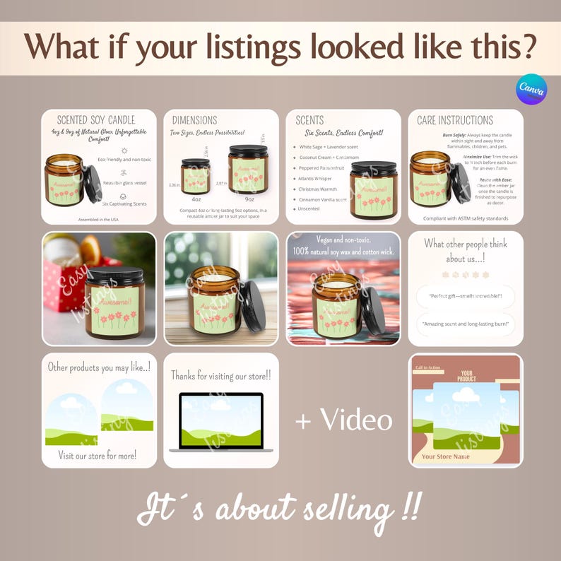 Jar Candle Mockups Bundle, Canva Customizable Mockup Template, Candle Care Card Product Information, Scented Soy Candle Multi-Size Amber Jar image 6