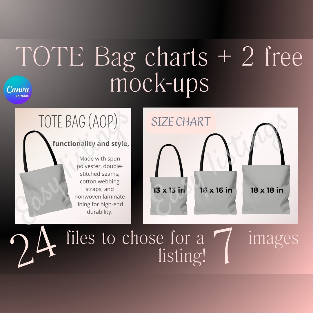 Tote Bag Listing Mockup, Size Chart, Sellers Time Saver, Mock-up ...