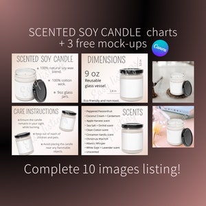 Dimensionamento de velas de soja, Tabela de tamanhos de velas, Ferramenta de listagem Etsy, Tabela de tamanhos, Vela Sensed, POD Canva Tempalte Etsy, POD Mockup, Novo vendedor listado