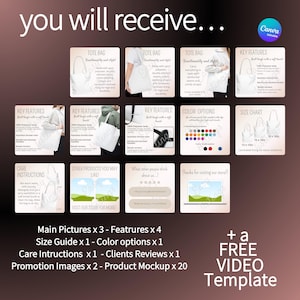 Complete listing mockup package for TOTE BAG, Canva size chart Template for totebags to sell on Etsy