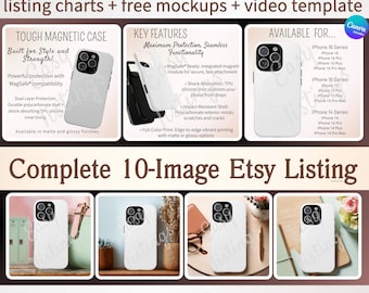 Magsafe Phone Case Mockup, Editable Canva Template, for POD Listings, to Sell on Etsy, Size Chart & Video Mock-Up Included, Tough Magnetic