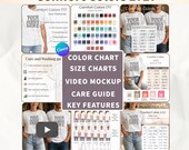 Comfort Colors 1717 Editable Canva Bundle, T-shirt Sizing chart, Unisex C1717 Color Fit Guide, Features and Washing Instructions. Video Mock