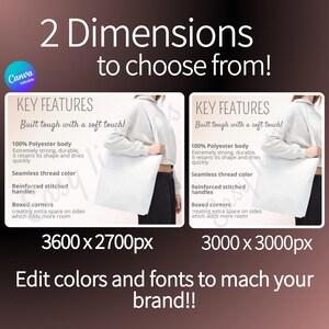 Complete listing mockup package for TOTE BAG, Canva size chart Template for totebags to sell on Etsy