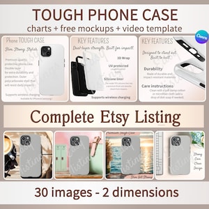 Tough Case Mockup Bundle, Canva Editable Templates, Etsy Seller mock-up Listing, POD Customizable Kit, Phone Case iPhone 16-17 Printify Real