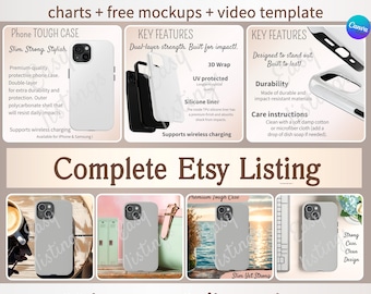 Tough Case Mockup Bundle, Canva Editable Templates, Etsy Seller mock-up Listing, POD Customizable Kit, Phone Case iPhone 16-17 Printify Real