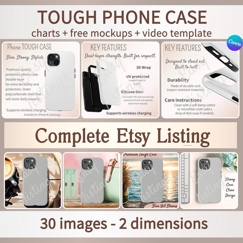 Tough Case Mockup Bundle, Canva Editable Templates, Etsy Seller mock-up Listing, POD Customizable Kit, Phone Case iPhone 16-17 Printify Real image 1