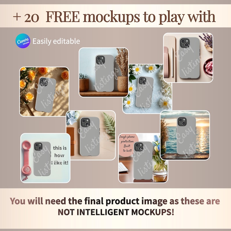 Tough Case Mockup Bundle, Canva Editable Templates, Etsy Seller mock-up Listing, POD Customizable Kit, Phone Case iPhone 16-17 Printify Real image 3