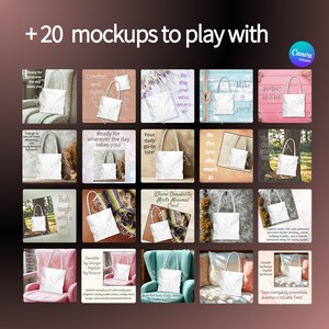 Complete listing mockup package for TOTE BAG, Canva size chart Template for totebags to sell on Etsy