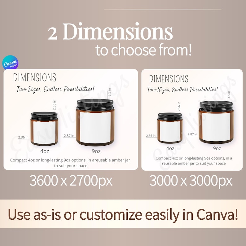 Jar Candle Mockups Bundle, Canva Customizable Mockup Template, Candle Care Card Product Information, Scented Soy Candle Multi-Size Amber Jar image 3
