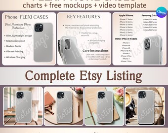 Zestaw szablonów etui na telefon z możliwością edycji w serwisie Canva, zestaw narzędzi dla sprzedawców POD na platformie Etsy i wideo, zestaw etui na telefon Printify Flexi Magsafe