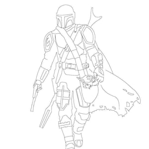 Mandalorian Line Art - Digital PNG & Vector Files | TV Show Fan Art | Printable Clipart | Instant Download Mando and Grogu