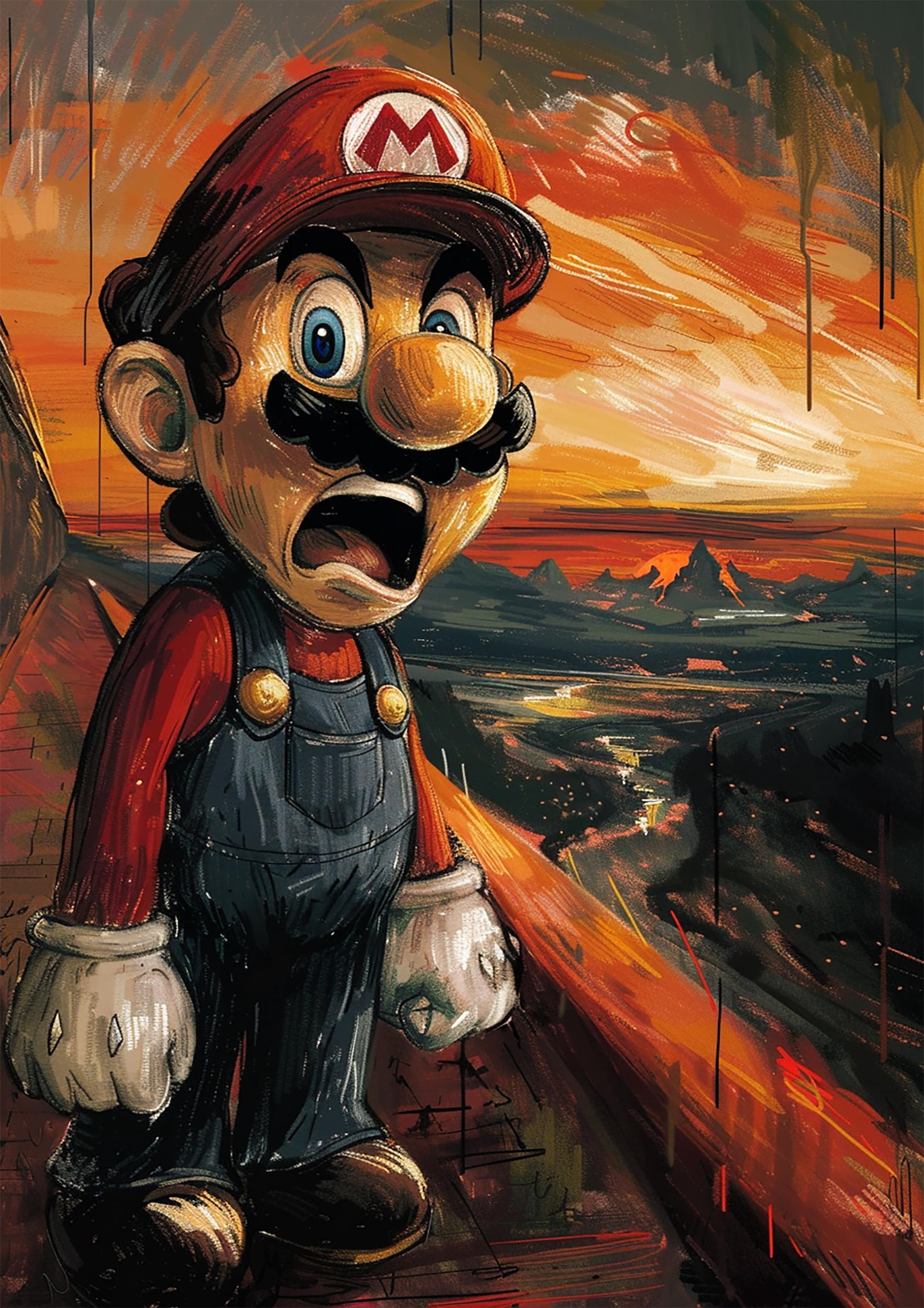 スワロアート　マリオ　エイプ Super Mario Scream Art Print – Munch Style Nintendo Fan Art