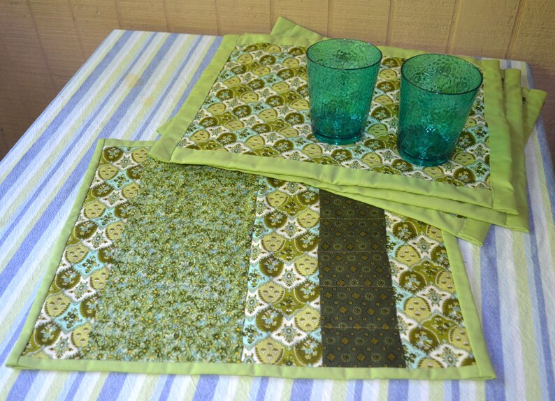 Quilted Double Sided Placemats in Green White and Turquoise Etsy