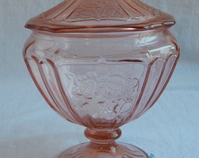 Pink Depression Glass Candy Jar Mayfair Open Rose Pattern Etsy