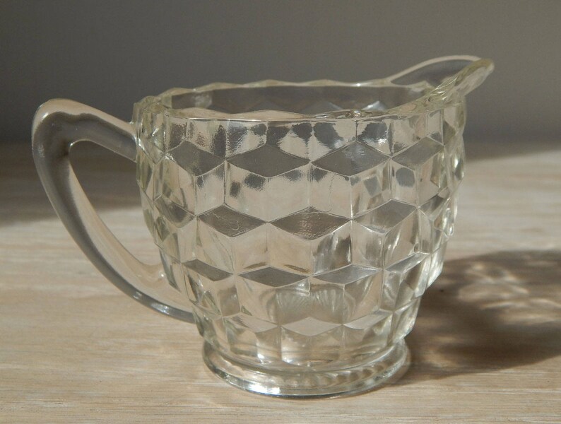 Vintage Clear Depression Glass Creamer in the Cubist Pattern Etsy