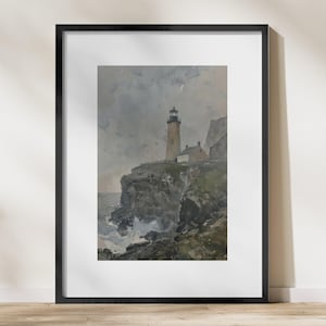 Vintage Lighthouse Landscape Wall Art, Printable Digital Download for Home Decor, Instant Art Decor