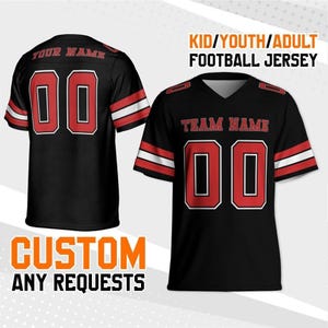 Personalize Team Red Football Jersey, Custom Football Jersey, Name Number Team, Game Training Jersey Fan Gift, SportsUniform