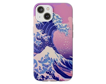 Japanese Wave Pink Phone Case Great Wave Cover fit for iPhone14, Pro, Plus, Max, 13, 12, 11, X, XR, XS & Samsung Galaxy S23, S22, S21, S10