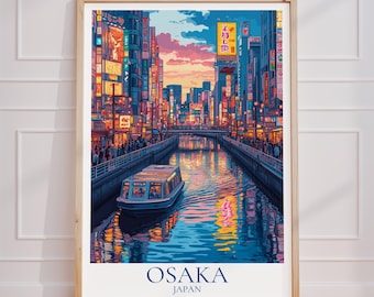 Affiche de voyage d'Osaka – Art mural japonais, affiche vintage Dotonbori, cadeau d'affiche de voyage d'Osaka, impression de voyage japonaise