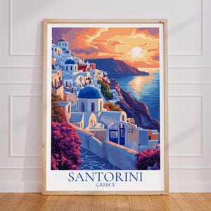 Poster di viaggio di Santorini – Arte murale in Grecia | Stampa Santorini | Manifesto di viaggio vintage della Grecia | Regalo di Santorini | Stampa artistica di Santorini
