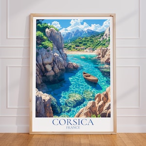 Poster di viaggio della Corsica – Arte murale francese | Corsica Stampa | Manifesto turistico d'epoca della Corsica | Regalo Mediterraneo | Stampa artistica dell'isola
