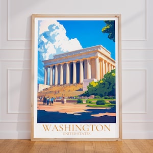Poster di viaggio di Washington – Arte murale USA | Stampa del Lincoln Memorial | Manifesto turistico d'epoca di Washington | Regalo USA | Stampa artistica degli Stati Uniti