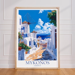 Poster di viaggio di Mykonos – Arte murale in Grecia | Stampa Mykonos | Manifesto turistico vintage di Mykonos | Regalo di Mykonos | Stampa artistica di Mykonos