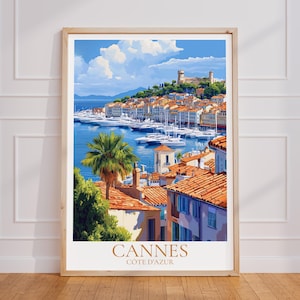 Poster di viaggio di Cannes – Arte murale della Costa Azzurra | Stampa di Cannes | Manifesto turistico d'epoca di Cannes | Regalo del sud della Francia | Stampa d'arte mediterranea