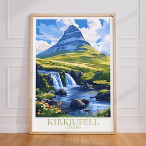 Poster di viaggio Kirkjufell – Arte murale islandese | Stampa Kirkjufell | Manifesto di viaggio vintage dell'Islanda | Regalo Islanda | Stampa artistica di Kirkjufell