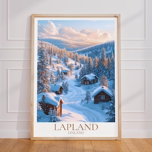 Poster di viaggio della Lapponia – Arte murale della Scandinavia | Stampa Lapponia | Manifesto turistico d'epoca della Lapponia | Regalo della Lapponia | Stampa artistica di luce invernale