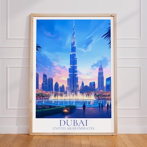 Poster di viaggio del Burj Khalifa - Arte murale di Dubai, poster vintage degli Emirati Arabi Uniti, poster di viaggio del Burj Khalifa in regalo, stampa di viaggio di Dubai