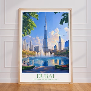 Poster di viaggio del Burj Khalifa - Arte murale di Dubai, poster vintage degli Emirati Arabi Uniti, poster di viaggio del Burj Khalifa in regalo, stampa di viaggio di Dubai