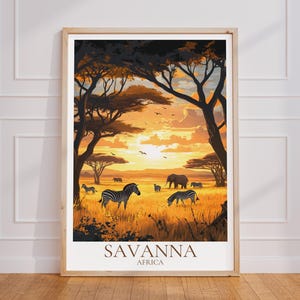 Poster di viaggio Safari - Arte murale Safari, poster vintage africano, poster regalo di viaggio nella savana, stampa di viaggio con animali selvatici