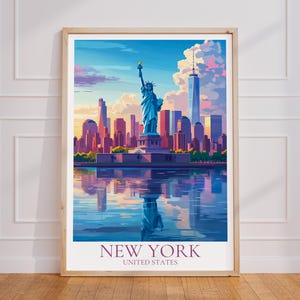 Poster di viaggio di New York – Stampa della Statua della Libertà | Arte murale di New York | Manifesto di viaggio d'epoca di New York | Regalo USA | Stampa artistica di New York