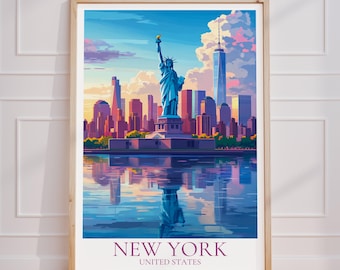 New York Travel Poster – Statue of Liberty Print | NYC Wall Art | New York Vintage Travel Poster | USA Gift | New York Art Print