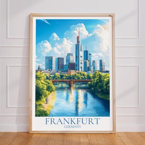Manifesto turistico di Francoforte – Arte murale sulla riva del fiume Meno | Stampa di Francoforte | Manifesto turistico d'epoca di Francoforte | Regalo Germania | Stampa artistica Skyline