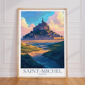 Manifesto turistico del Mont Saint-Michel – Arte murale della Normandia | Stampa Saint-Michel | Manifesto vintage della Francia | Regalo della costa | Stampa artistica del monastero