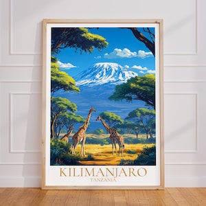 Cartaz de viagem do Kilimanjaro – Arte de parede da Tanzânia, pôster vintage da África, pôster de viagem do Kilimanjaro para presente, impressão de viagem de montanha