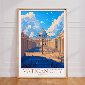 Poster turistico del Vaticano – Arte murale italiana | Stampa del Vaticano | Manifesto turistico d'epoca del Vaticano | Dono del Vaticano | Stampa d'arte vaticana