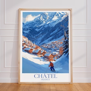 Châtel Reiseposter – Alpen Wandkunst mit Winterdorf | Châtel Print | Châtel Vintage Travel Poster | Frankreich Geschenk | Savoyen Kunstdruck