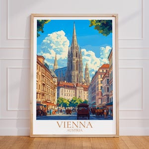 Póster de viaje a Viena: Mural del casco antiguo con la Catedral de San Esteban | Impresión de Viena | Póster de viaje vintage de Viena | Regalo de Austria | Impresión artística de la catedral