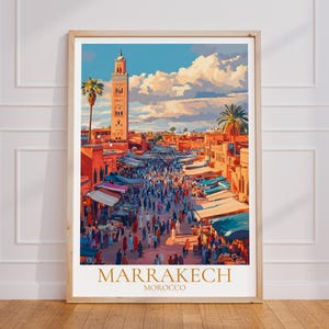 Poster di viaggio di Marrakech - Arte murale del Marocco, poster vintage del Souk, poster di viaggio di Marrakech in regalo, stampa di viaggio del Marocco