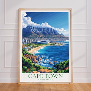 Poster di viaggio di Città del Capo - Arte murale di Città del Capo, poster vintage del Sud Africa, poster di viaggio regalo di Table Mountain, stampa di viaggio di Città del Capo