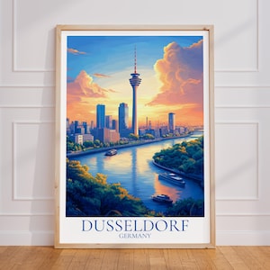 Reisposter Düsseldorf – Muurkunst aan de Rijn | Düsseldorf Afdrukken | Düsseldorf Vintage Reisposter | Duitsland Cadeau | Rijn kunstdruk