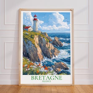 Poster di viaggio della Bretagna – Arte murale del faro | Stampa Brittany | Manifesto turistico d'epoca della Bretagna | Regalo Francia | Stampa d'arte costiera