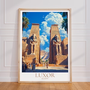 Poster di viaggio di Luxor - Arte murale egiziana, poster vintage di Luxor, poster regalo di viaggio del tempio, stampa di viaggio sull'Egitto