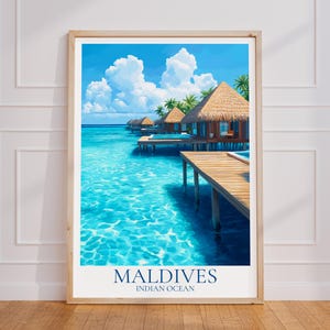 Malediven Reiseposter – Insel Wall Art, Maldives Vintage Poster, Strand Travel Poster Geschenk, Indischer Ozean Print Reisedruck