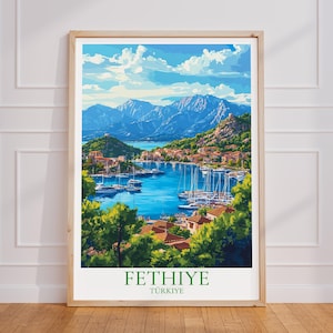 Poster di viaggio di Fethiye – Arte da parete Türkiye, poster vintage di Fethiye, poster di viaggio di Fethiye regalo, stampa di Türkiye Stampa di viaggio