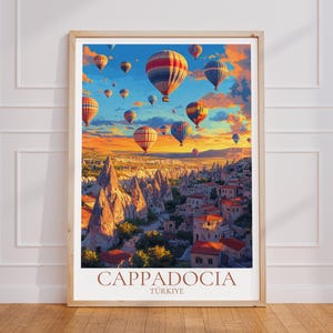 Poster di viaggio della Cappadocia - Arte murale Türkiye, poster vintage della Cappadocia, poster regalo di viaggio in mongolfiera, stampa di viaggio Türkiye